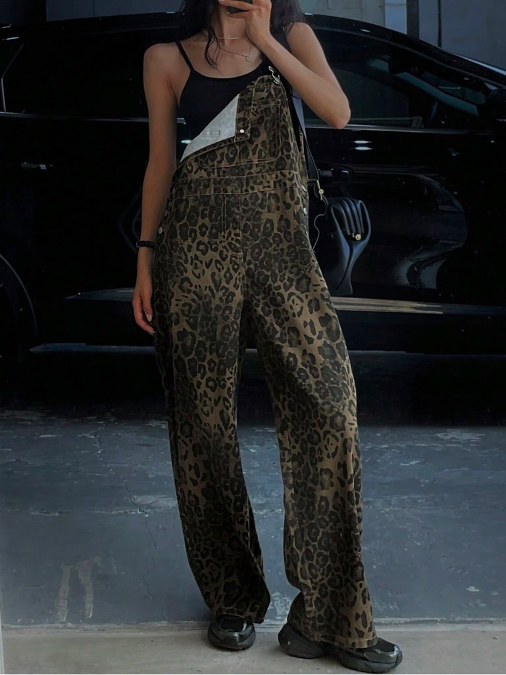 NWT Leopard Print Baggy Wide Leg Overalls Y2K Small